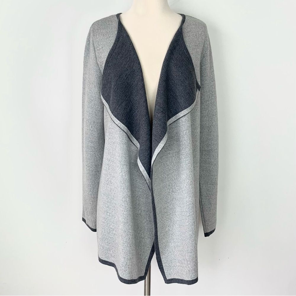 Lineamaglia Made in Italy Wool Blend Two-Tone Gray Open Front Cardigan L